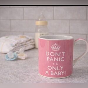 KENT POTTERY MUG 'DON'T PANIC IT'S ONLY A BABY!' Pink 12 oz Pregnancy Ceramic